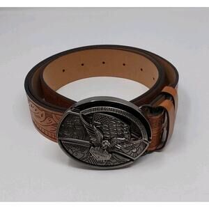 Western Leather Belt 2nd Amendment Eagle Flag Buckle Brown Size 42